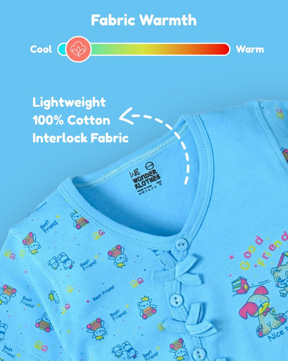 Friends Half Sleeves Front Open T-Shirt & Half Pant Set | Blue