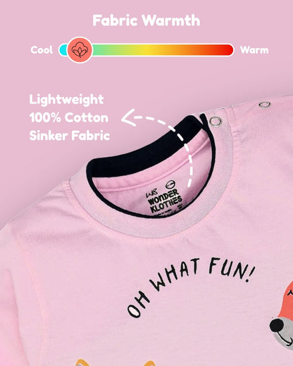 Oh What Fun Half Sleeves Shoulder Open T-Shirt & Half Pant Set | Pink