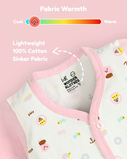 Sea Ship Half Sleeves Front Open T-Shirt & Half Pant Set with Bib | Pink