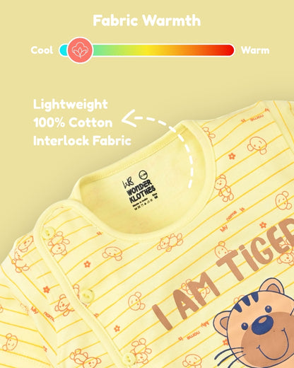 I Am Tiger Half Sleeves Front Open T-Shirt & Half Pant Set | Yellow