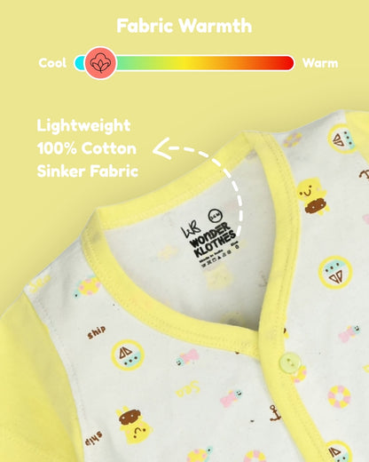 Sea Ship Half Sleeves Front Open T-Shirt & Half Pant Set with Bib | Yellow