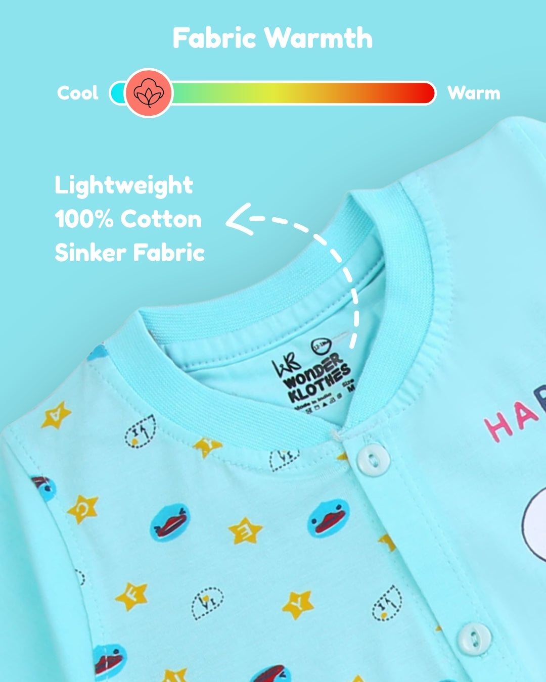 Happy Bear Half Sleeves Front Open T-Shirt & Half Pant Set | Blue