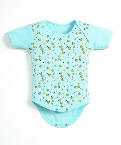 Kitten Envelope Half Sleeves Bodysuit Romper | Blue