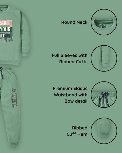 Break Your Limit Full Sleeves Sweatshirt and Joggers Set | Green
