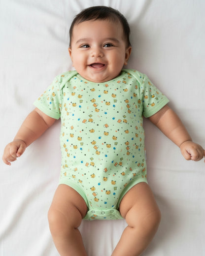 Kitten Envelope Half Sleeves Bodysuit Romper | Green