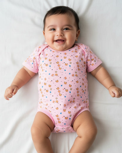 Kitten Envelope Half Sleeves Bodysuit Romper | Pink