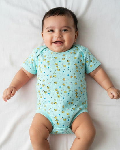 Kitten Envelope Half Sleeves Bodysuit Romper | Blue