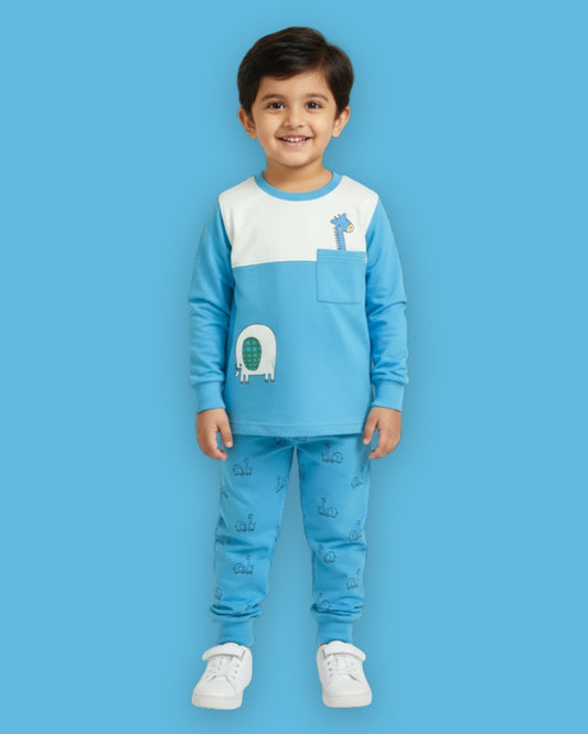 Jungle Buddies Full Sleeves Sweatshirt & Joggers Set | Blue