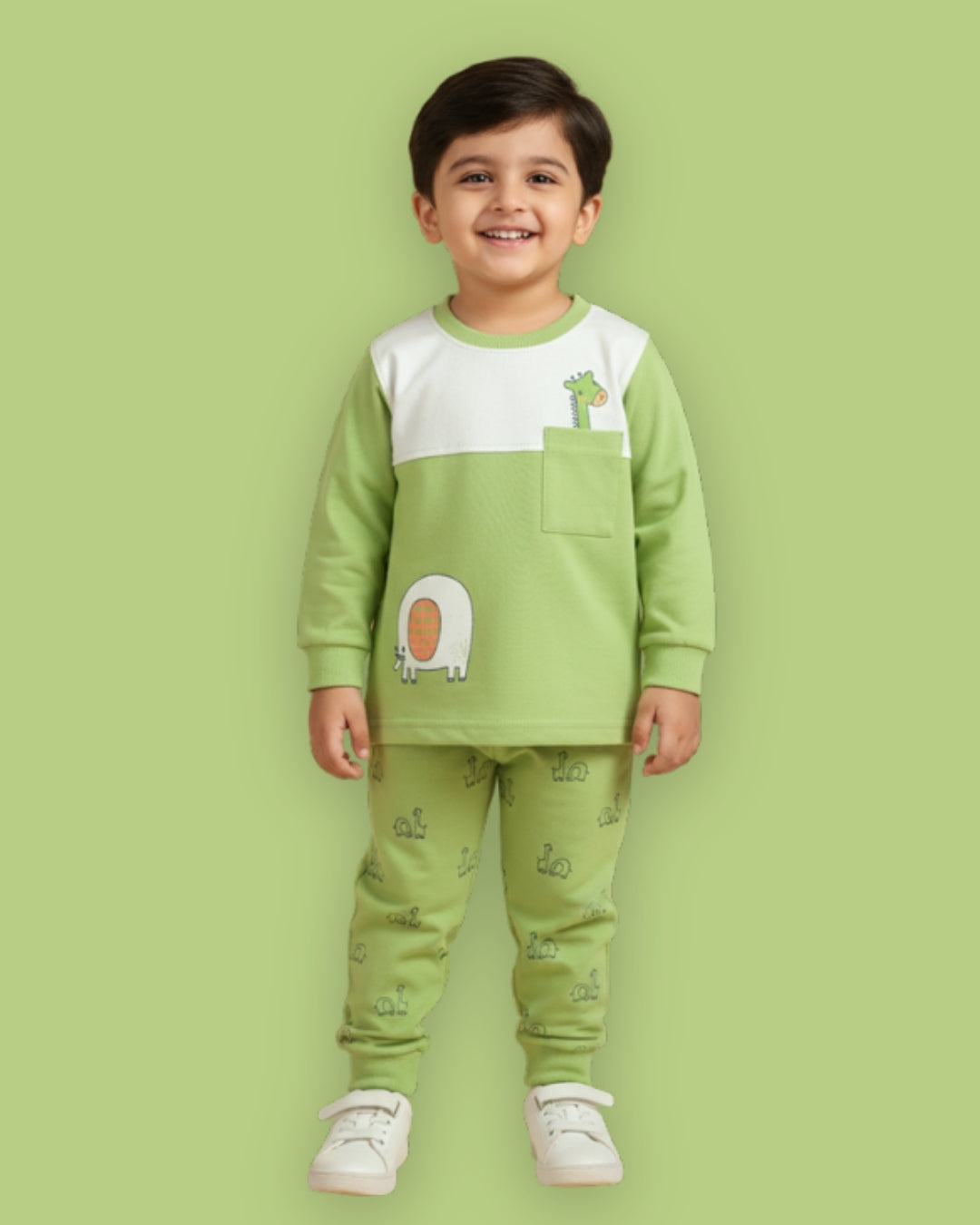 Jungle Buddies Full Sleeves Sweatshirt & Joggers Set | Green