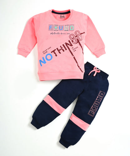 Nothing Full Sleeves Sweatshirt & Joggers Set | Pink