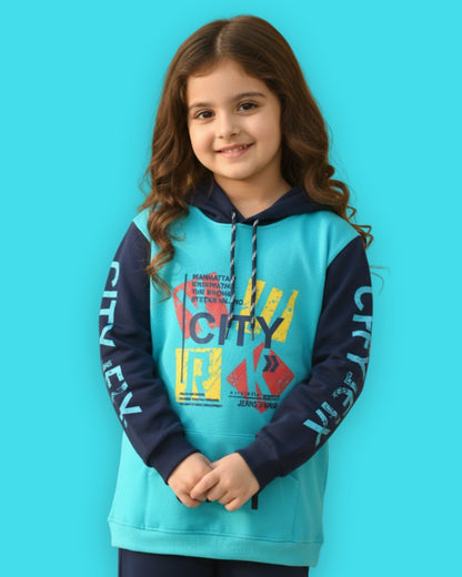 City Full Sleeves Hoodie Sweatshirt with Pocket | Blue