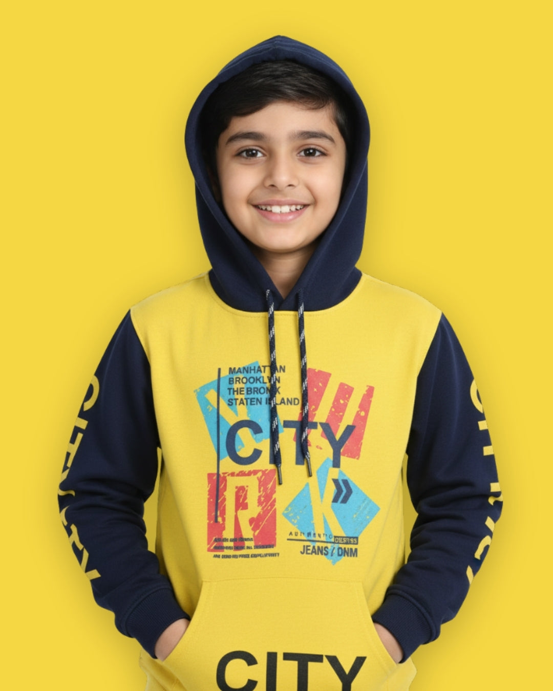City Full Sleeves Hoodie Sweatshirt with Pocket | Yellow