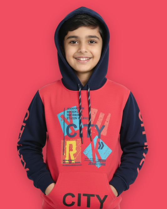 City Full Sleeves Hoodie Sweatshirt with Pocket | Red