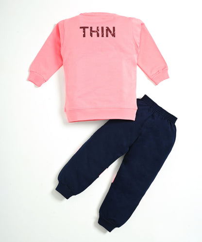 Nothing Full Sleeves Sweatshirt & Joggers Set | Pink