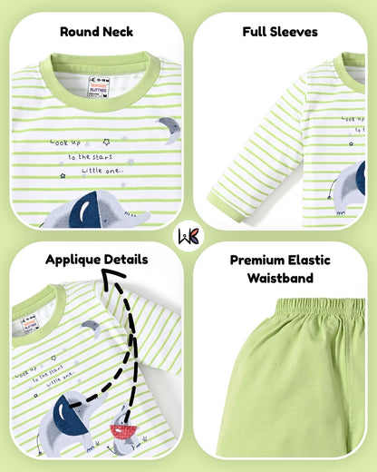 Elephant Night Full Sleeves T-Shirt & Pyjama Set | Green