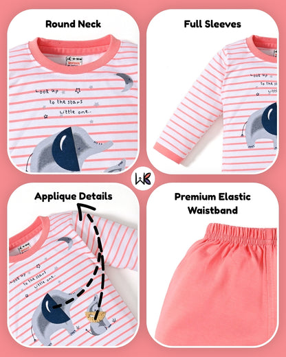 Elephant Night Full Sleeves T-Shirt & Pyjama Set | Orange