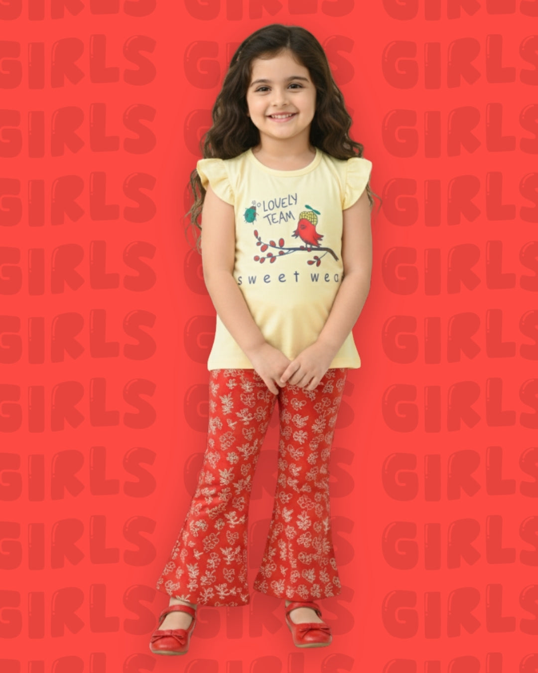 Sweet Bird Short Sleeves Top & Bootcut Pant Set | Red