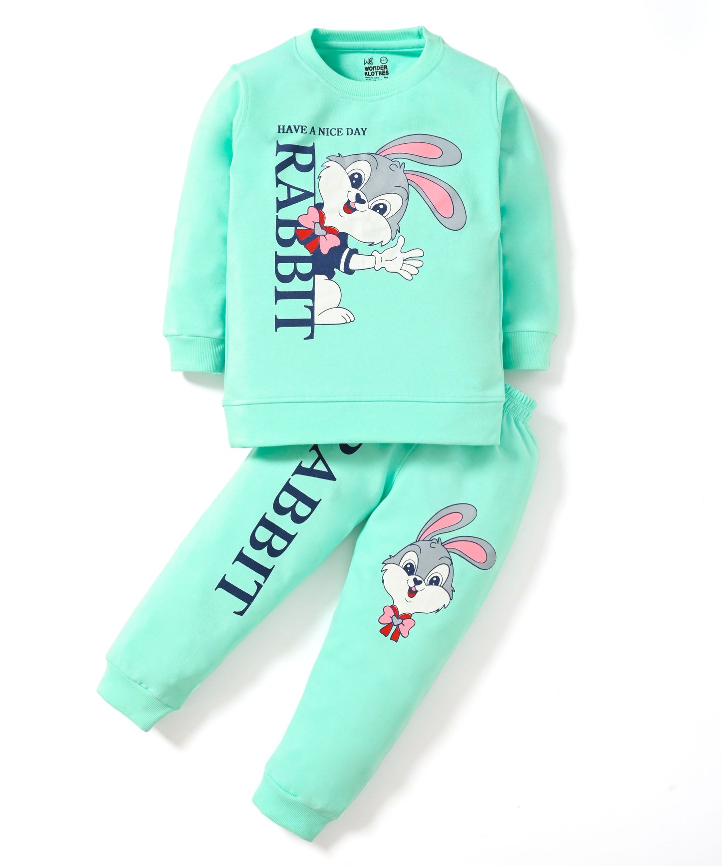 Rabbit Full Sleeves Sweatshirt and Joggers Set | Green
