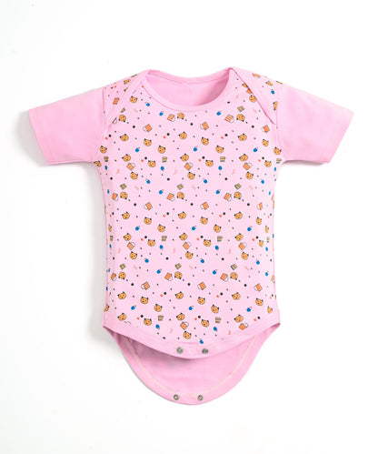Kitten Envelope Half Sleeves Bodysuit Romper | Pink
