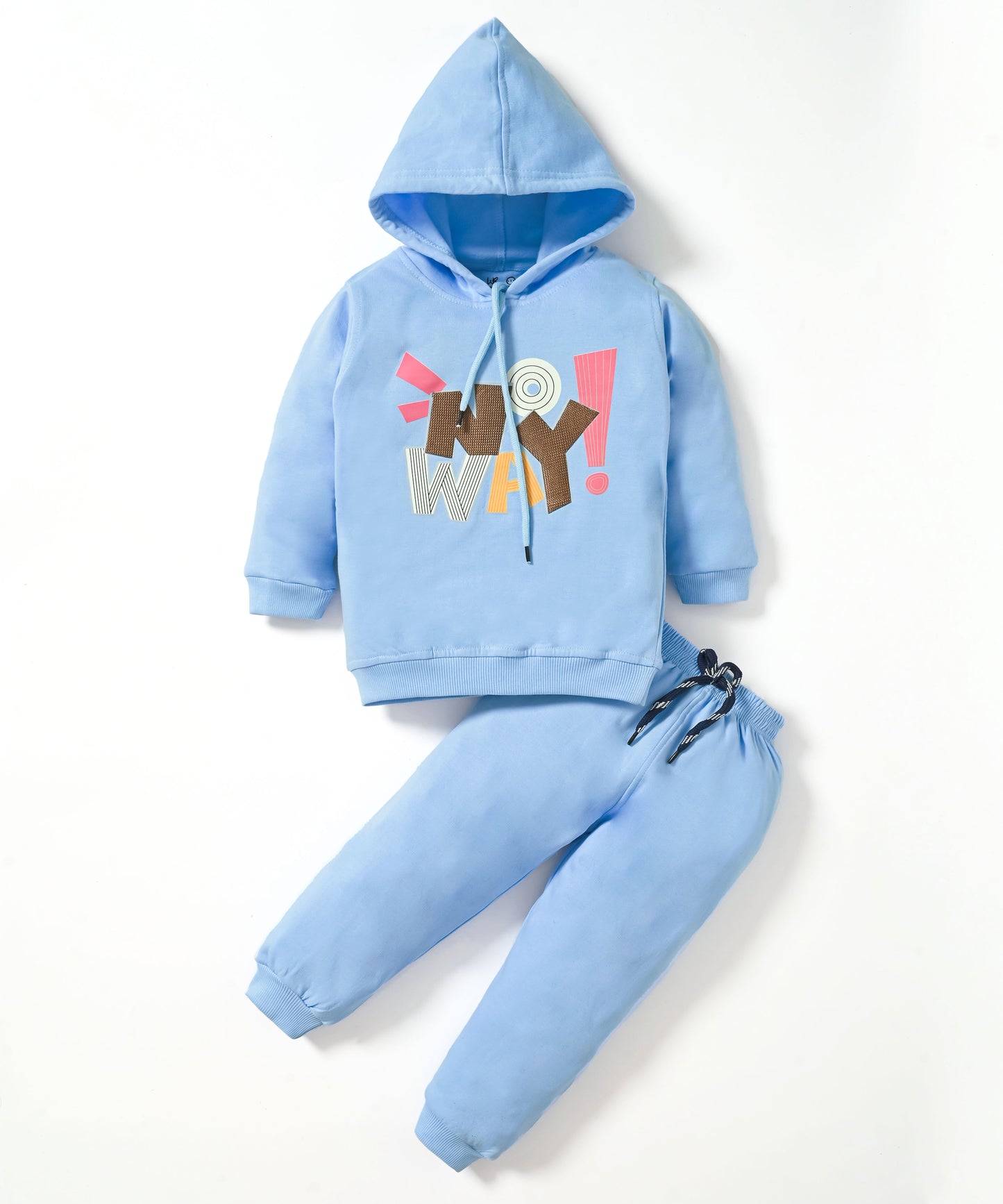 No Way Full Sleeves Fleece Hooded Sweatshirt and Joggers Set | Blue