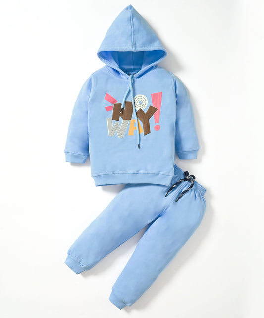 No Way Full Sleeves Fleece Hooded Sweatshirt and Joggers Set | Blue