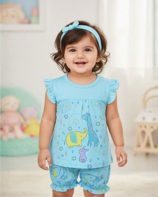 Jungle Joy Short Sleeves Frock & Bloomer Pant Set | Blue