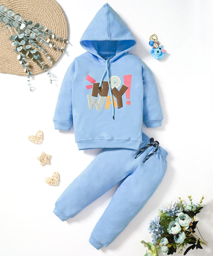 No Way Full Sleeves Fleece Hooded Sweatshirt and Joggers Set | Blue