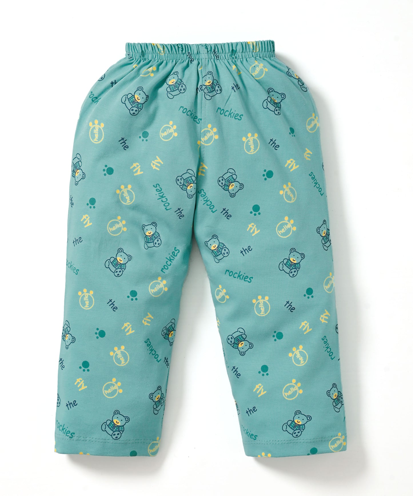 Little Bear Full Sleeves Front Open Hooded T-Shirt & Pyjama Set | Green