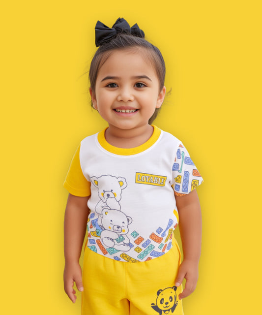 Loyable Half Sleeves T-Shirt & Half Pant Set | Yellow