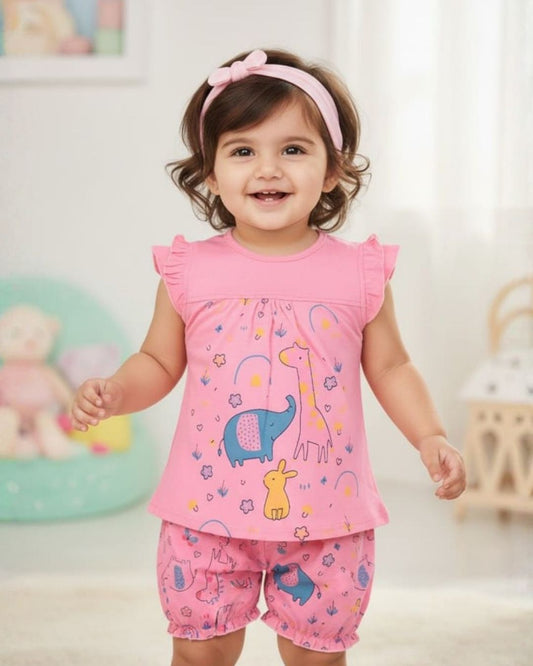 Jungle Joy Short Sleeves Frock & Bloomer Pant Set | Pink