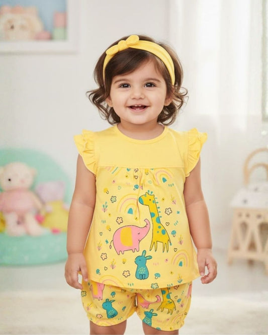 Jungle Joy Short Sleeves Frock & Bloomer Pant Set | Yellow