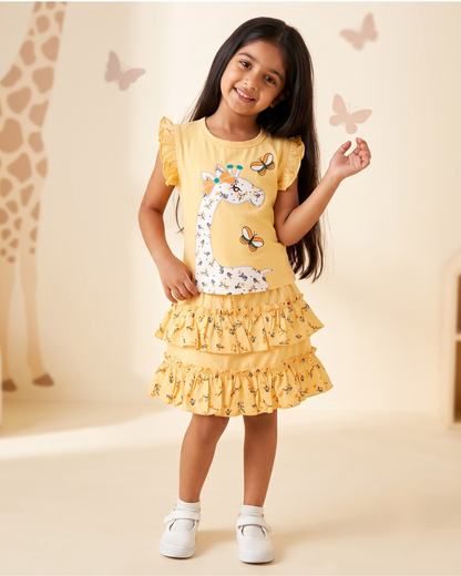 Giraffe Garden Short Sleeves Top & Skirt Set | Yellow