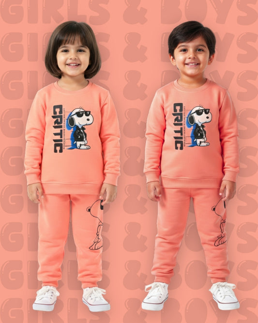 Critic Snoopy Full Sleeves Sweatshirt and Joggers Set | Orange