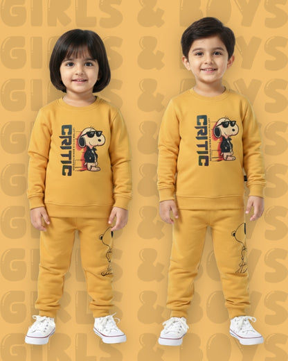 Critic Snoopy Full Sleeves Sweatshirt and Joggers Set | Yellow