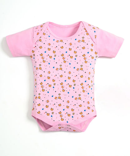 Kitten Envelope Half Sleeves Bodysuit Romper | Pink