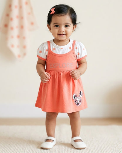 Explore Minnie Half Sleeves Frock & Bloomer Pant Set | Orange