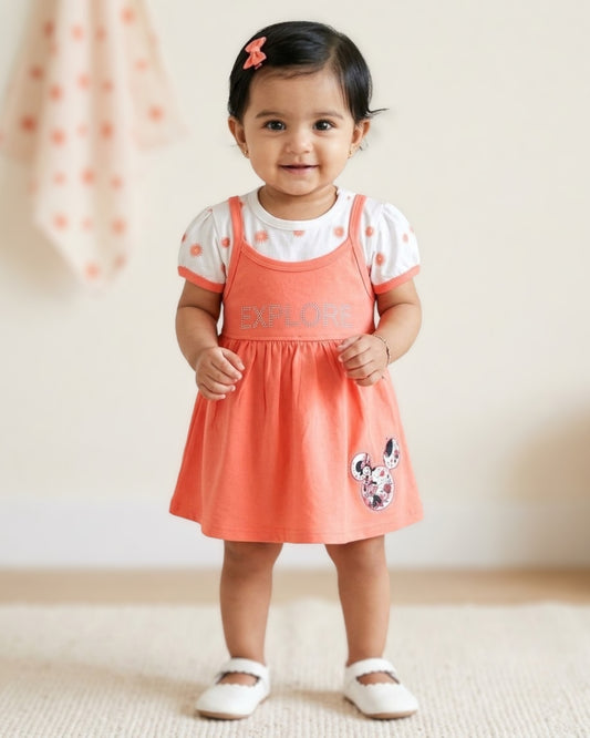 Explore Minnie Half Sleeves Frock & Bloomer Pant Set | Orange