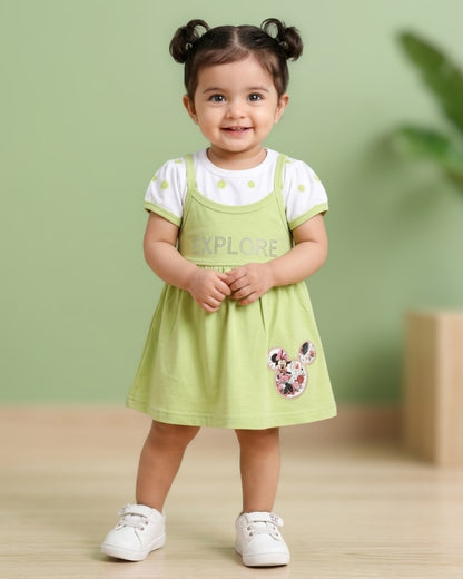 Explore Minnie Half Sleeves Frock & Bloomer Pant Set | Green