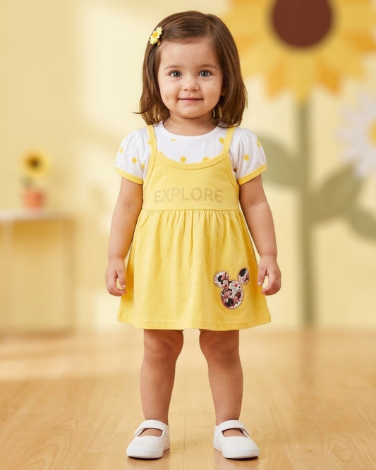 Explore Minnie Half Sleeves Frock & Bloomer Pant Set | Yellow