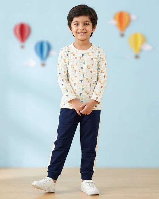 Hot Air Balloon Full Sleeves T-Shirt & Pyjama Set