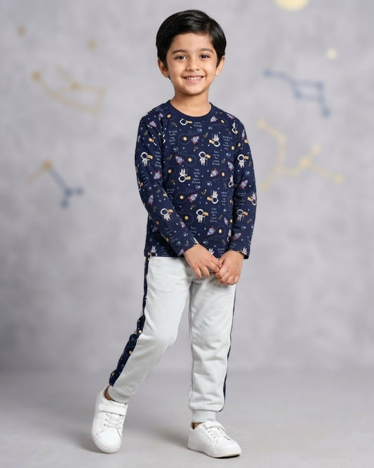 Moon Space Full Sleeves T-Shirt & Pyjama Set
