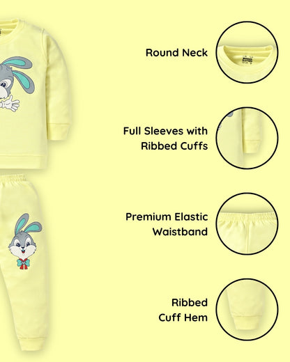 Rabbit Full Sleeves Sweatshirt and Joggers Set | Yellow