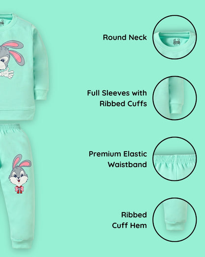 Rabbit Full Sleeves Sweatshirt and Joggers Set | Green