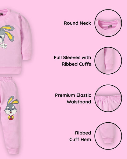 Rabbit Full Sleeves Sweatshirt and Joggers Set | Pink