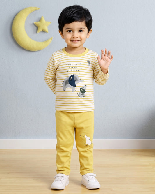 Elephant Night Full Sleeves T-Shirt & Pyjama Set | Yellow