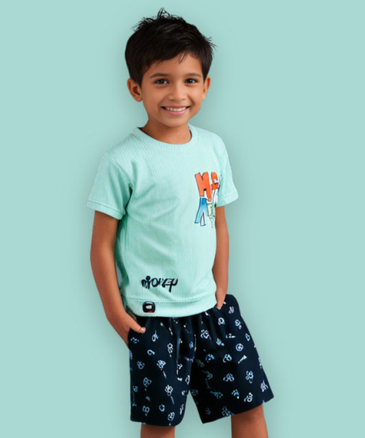 Mickey Half Sleeves T-Shirt & Shorts Set | Green