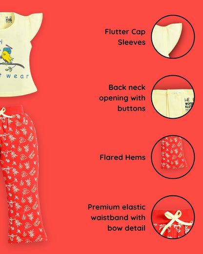 Sweet Bird Short Sleeves Top & Bootcut Pant Set | Red