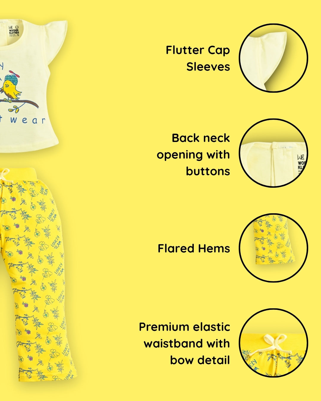 Sweet Bird Short Sleeves Top & Bootcut Pant Set | Yellow