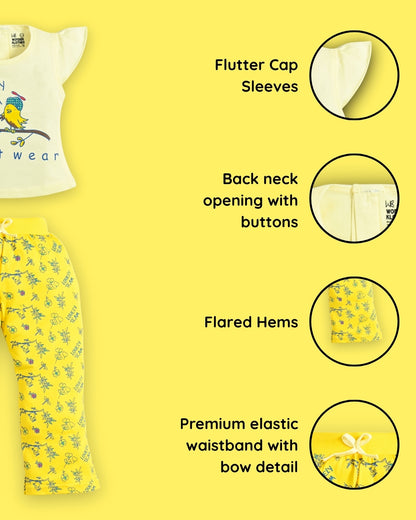Sweet Bird Short Sleeves Top & Bootcut Pant Set | Yellow