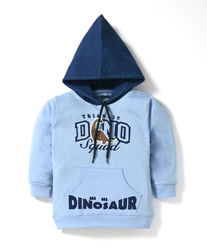 Dino Squad Full Sleeves Hooded Sweatshirt & Joggers Set | Blue